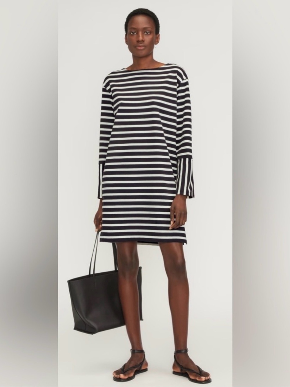 Everlane The Mariner Dress Black and White Stripe Size Large